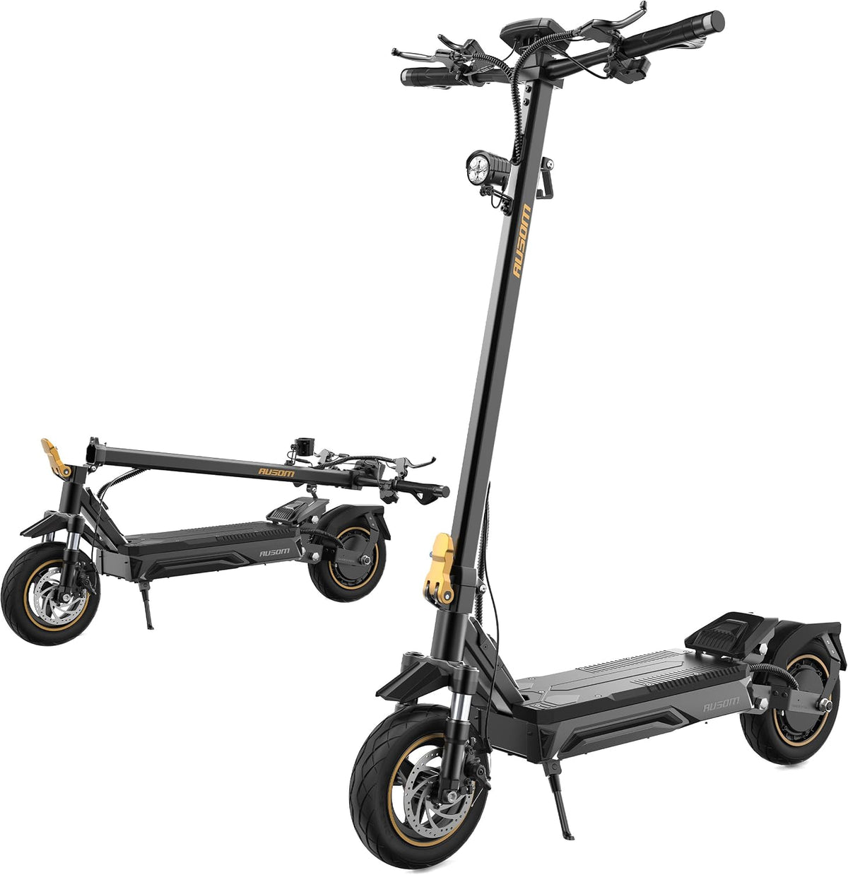 Trottinettes électriques ausom – 48 V | Noir/Or, K20 Pro Trottinette Électrique Adulte – 90KM Autonomie | Pliable avec Suspension ShocFree