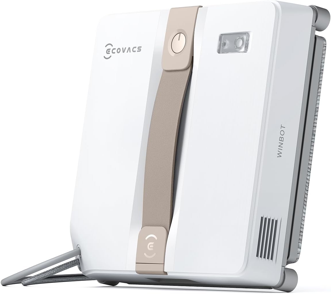 ECOVACS Nettoyeurs de vitres, Blanc/Beige – WINBOT Mini Robot de Nettoyage de vitres | Design Compact, Double Buses avec pulvérisation ultrasonique