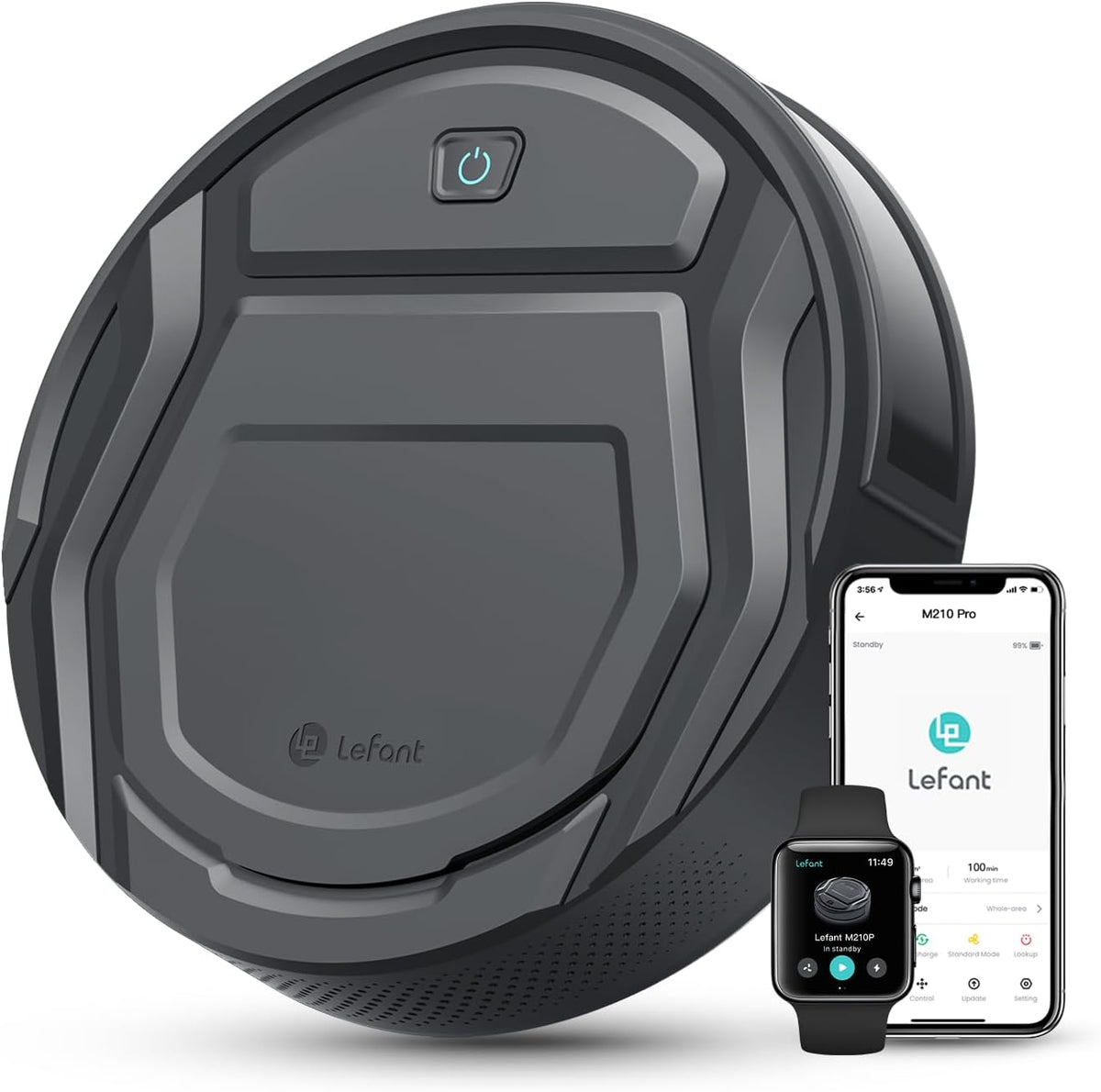 robot aspirateur Lefant – Gris | Aspirateur Robot, Mince Silencieux Connecté WiFi-Bluetooth-Alexa-App – 6 Modes de Nettoyage