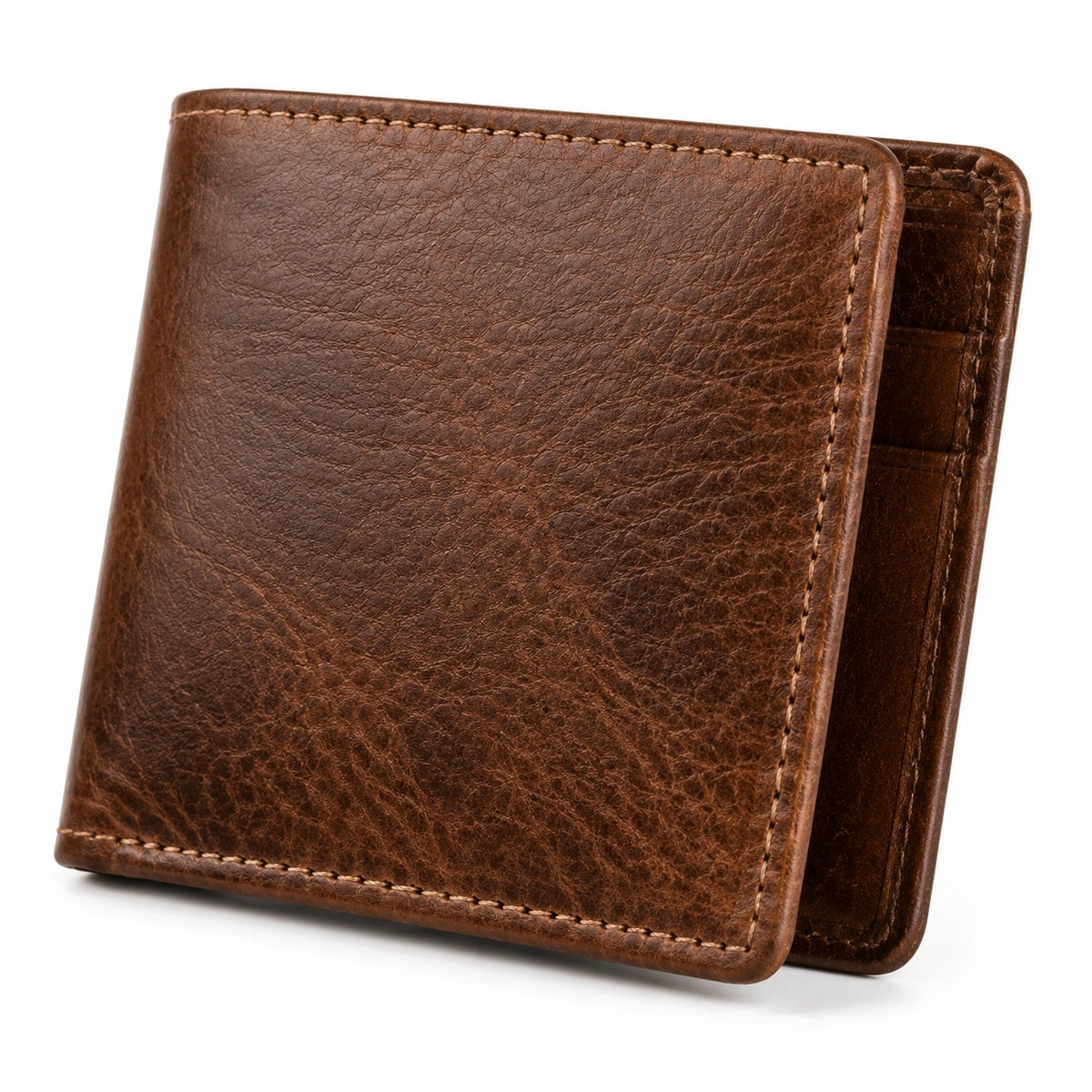 Portefeuille homme 11.50 x 9.50 cm en cuir marron - pliant à compartiments