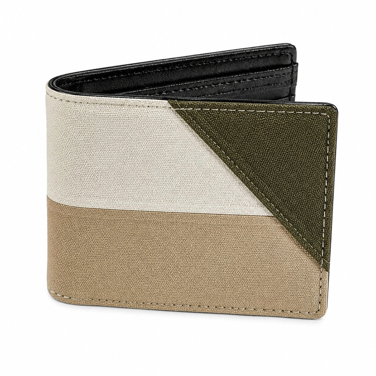 Portefeuille pliant 12 x 9.5 x 2 cm textile et matière synthétique beige kaki noir bicolore