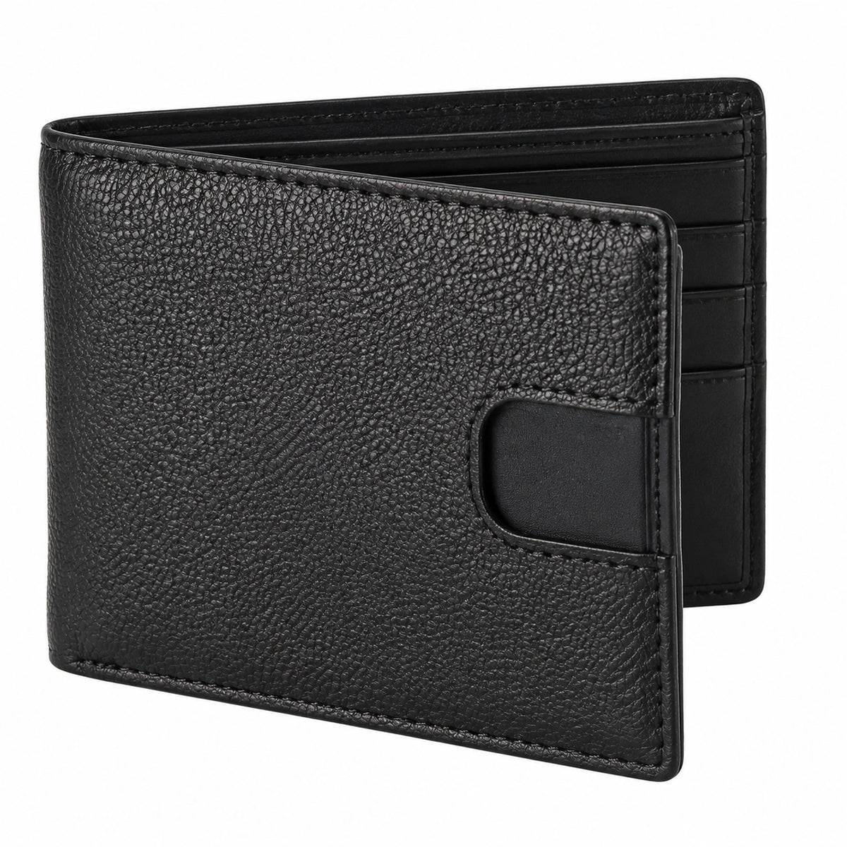 Portefeuille pliant 12 x 9.5 cm noir en matière synthétique à fentes pour cartes