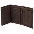 Portefeuille homme 12 x 9.5 x 2.5 cm en cuir brun foncé avec porte-cartes et poche zippée