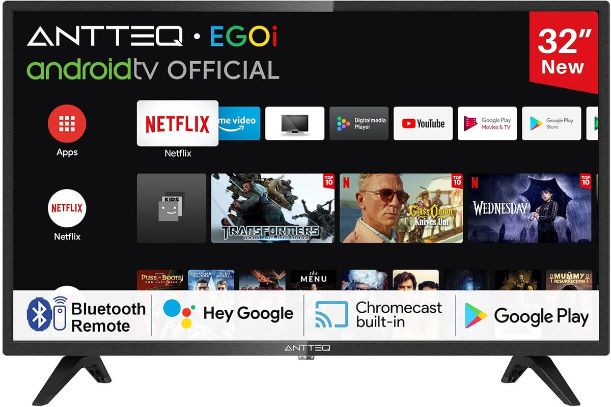 téléviseur Antteq | 32 Pouces, 80 cm – Noir | AG32H3 Smart TV ( ), Andriod TV LED HD – Dolby Audio | Google Assistance