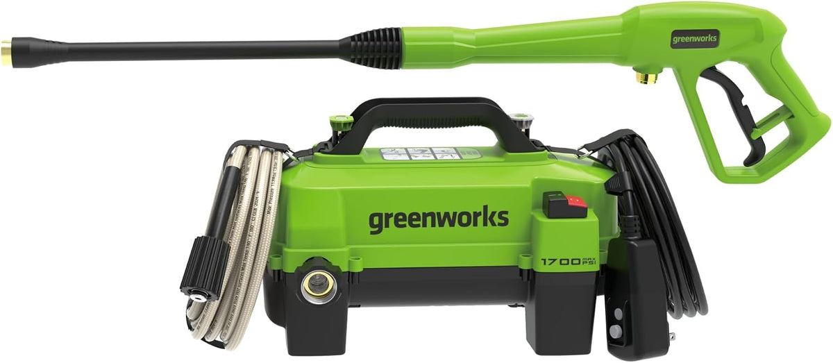 Greenworks nettoyeur haute pression, Vert/Noir – 1700 PSI et 1 | Ultra Compact et léger, idéal pour Nettoyer Les terrasses