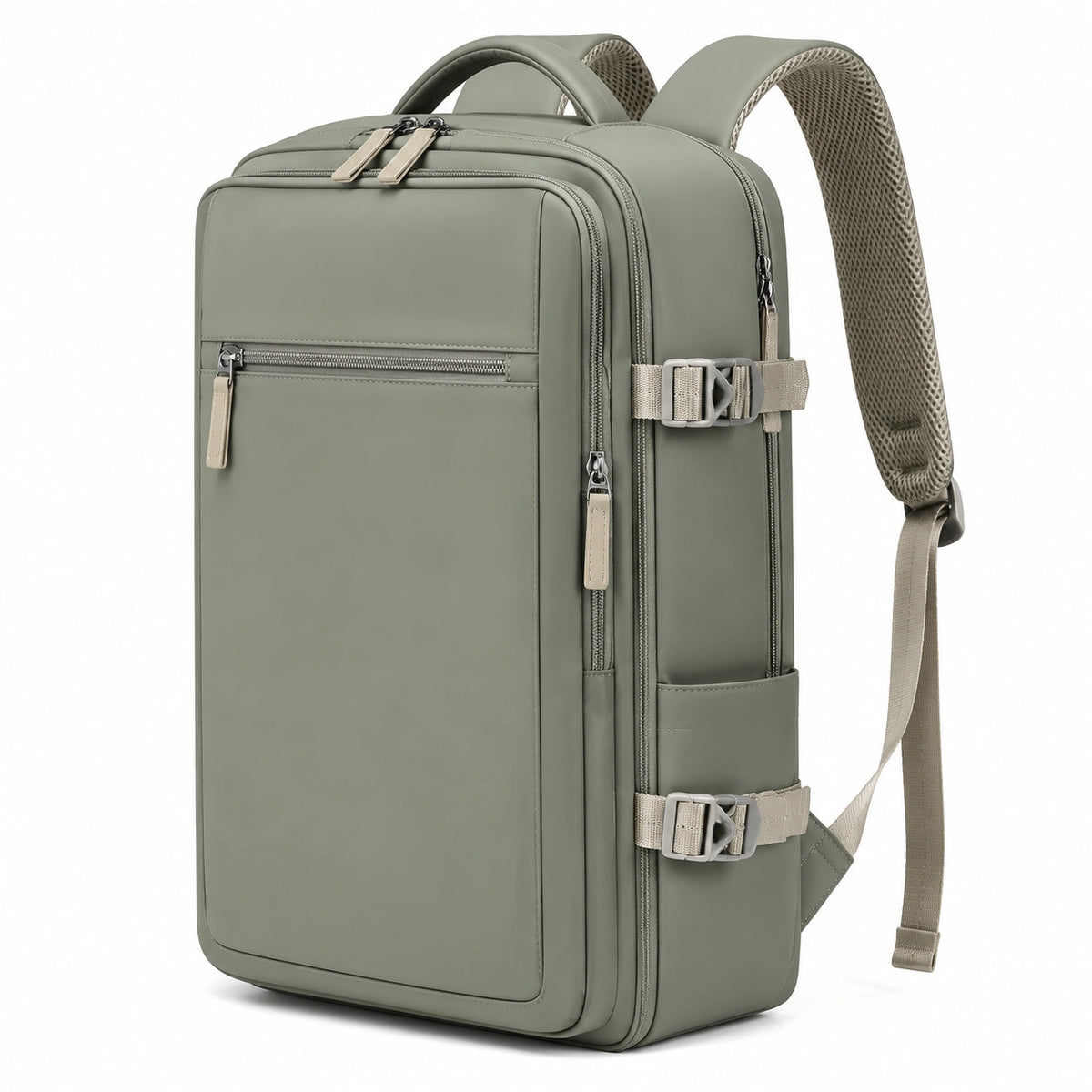 Sac à dos 32 x 16 x 45 cm en tissu synthétique vert avec compartiments zippés