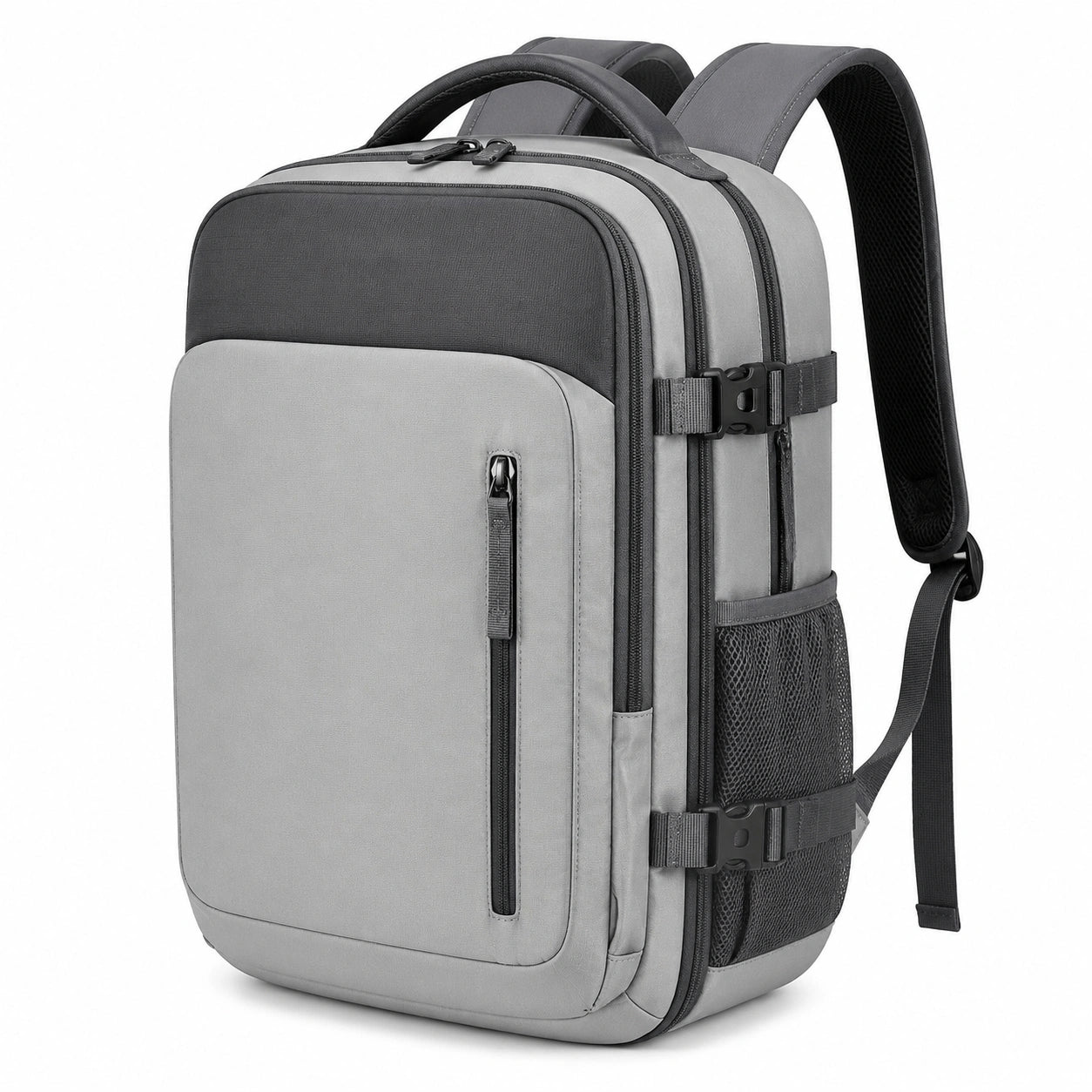 Sac à dos 45 x 30 x 20 cm en tissu synthétique gris pour voyage avec compartiments et sangles de compression