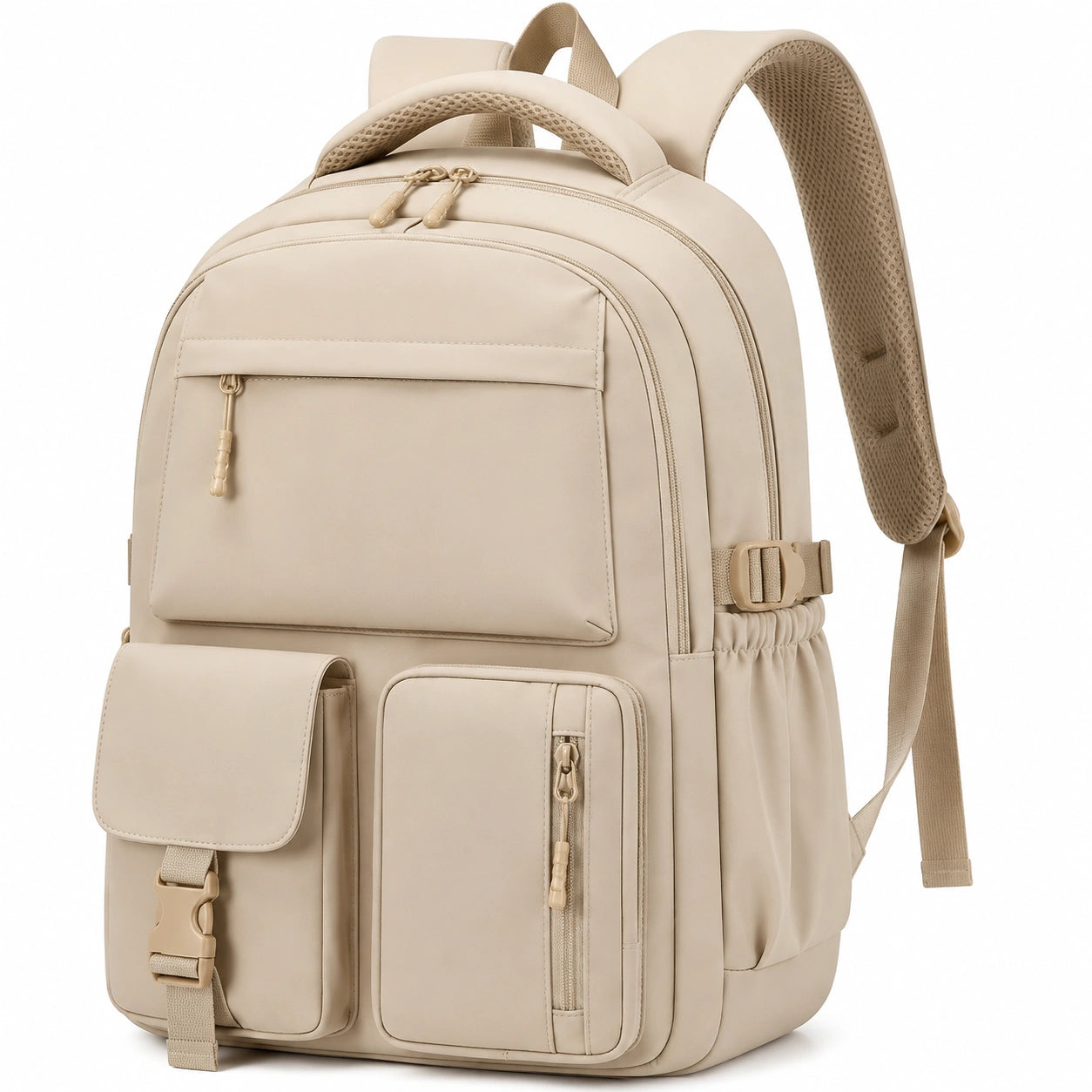 Sac à dos 32 x 20 x 45 cm en polyester beige à compartiments multiples