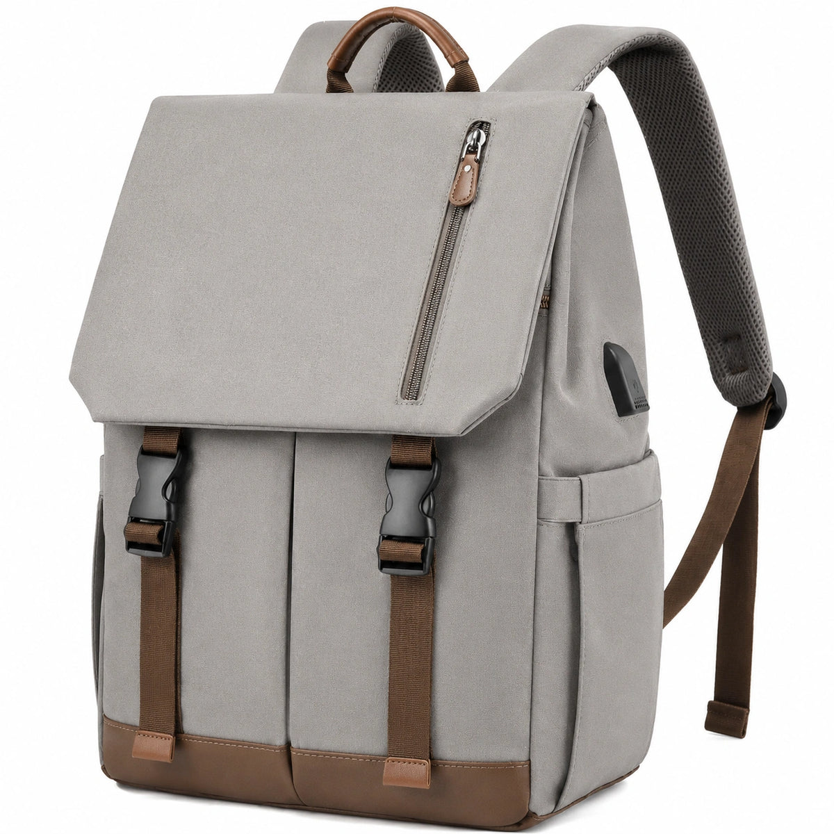 Sac à dos 30 x 15 x 40 cm en textile gris pour quotidien avec poches et bretelles réglables