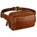 Sac banane 23 x 6 x 14 cm en cuir marron à compartiments zippés