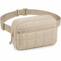 Sac banane 20 x 6 x 14 cm beige en tissu synthétique matelassé avec poches zippées