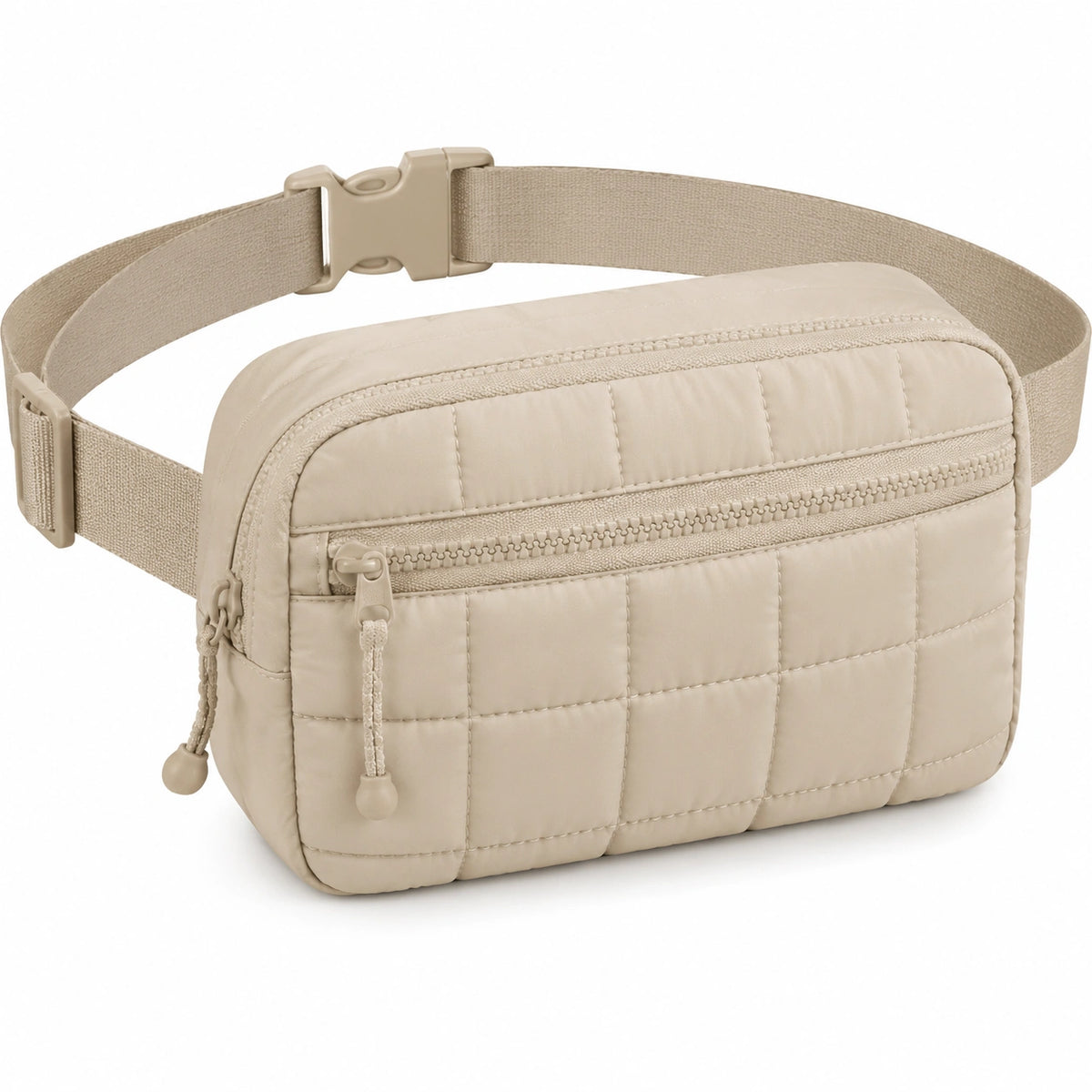 Sac banane 20 x 6 x 14 cm beige en tissu synthétique matelassé avec poches zippées