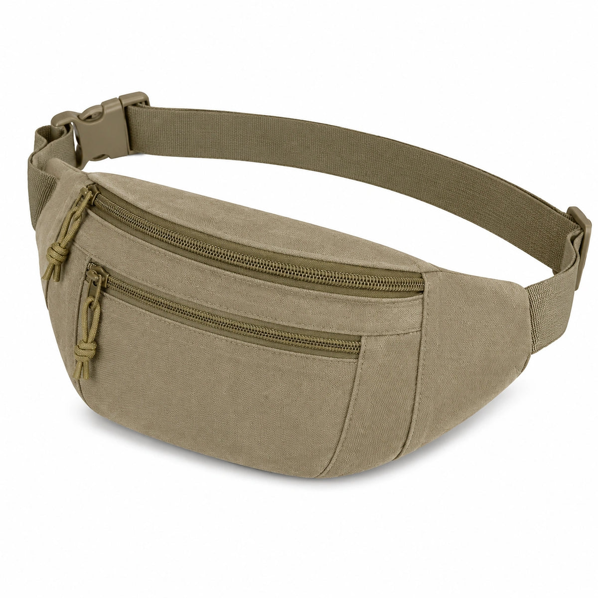Sac banane 30 x 8 x 15 cm en tissu kaki avec sangle réglable et poches zippées