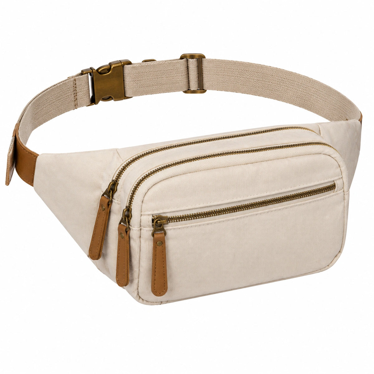 Sac banane 30 x 15 x 8 cm en tissu beige à sangle réglable