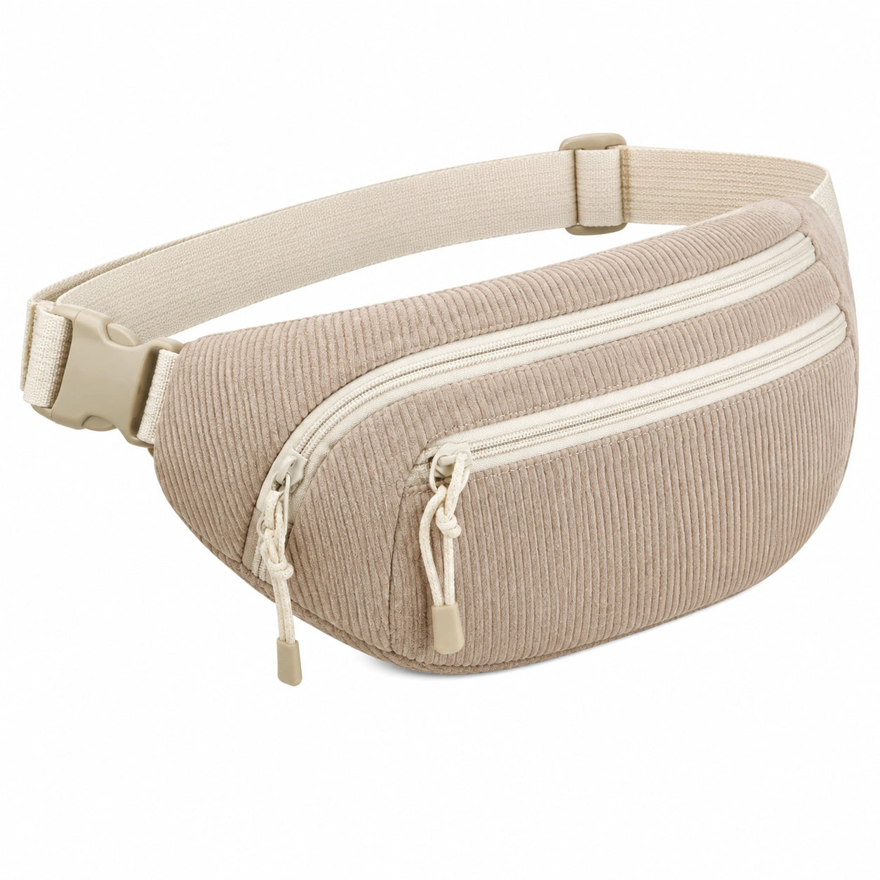 Sac banane 30 x 8 x 15 cm textile velours côtelé beige à double compartiment pour quotidien
