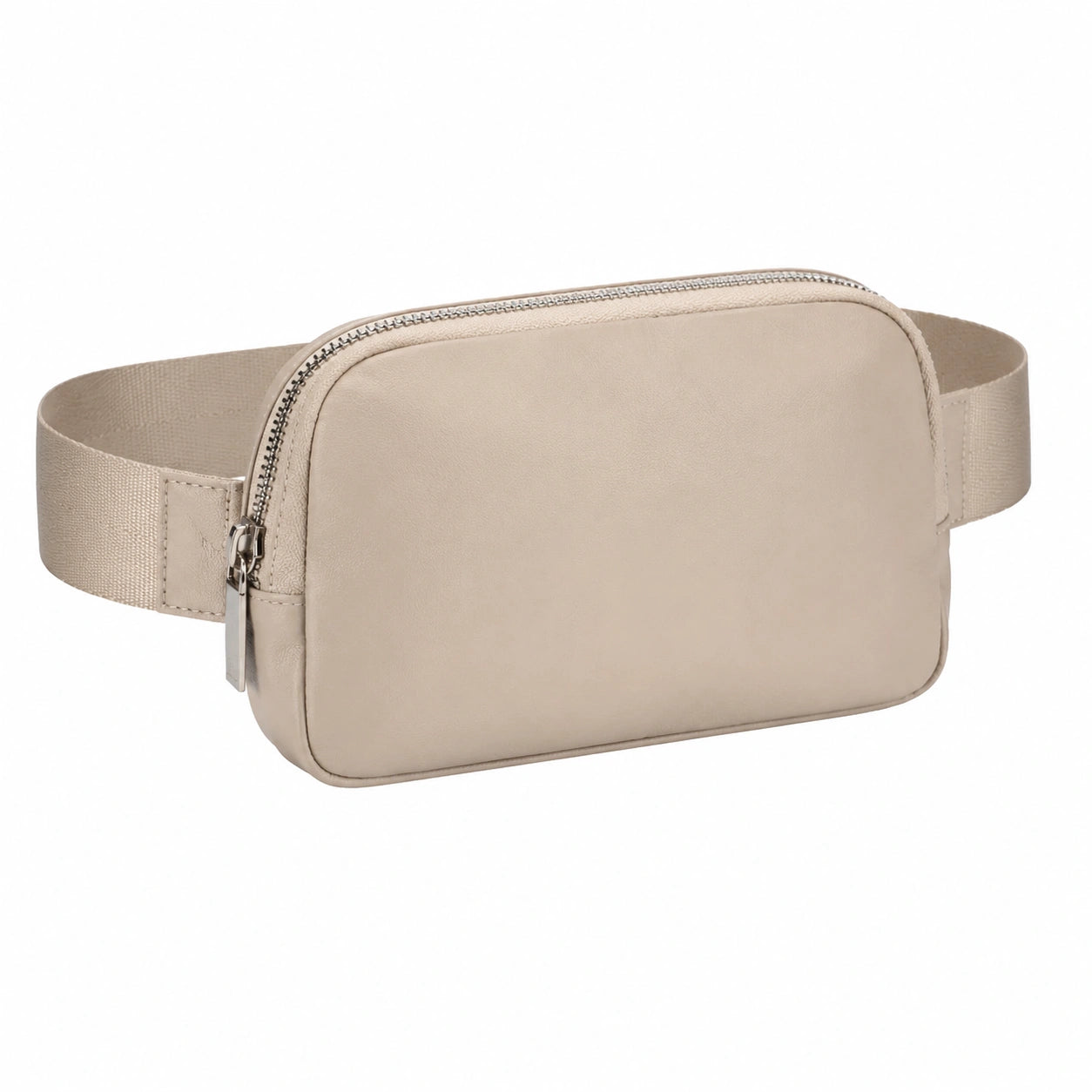 Sac banane 22 x 6 x 14 cm beige en similicuir avec ceinture textile réglable