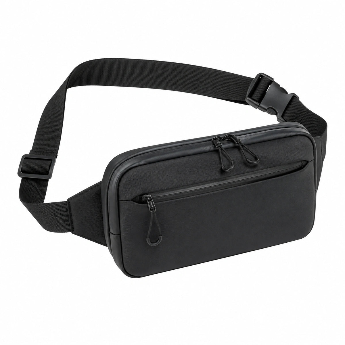 Sac banane 30 x 15 x 7 cm noir en tissu synthétique avec poches zippées pour usage quotidien