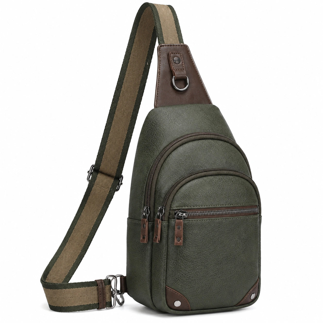 Sac à bandoulière 18 x 8 x 32 cm en matière synthétique vert kaki style urbain à poches zippées
