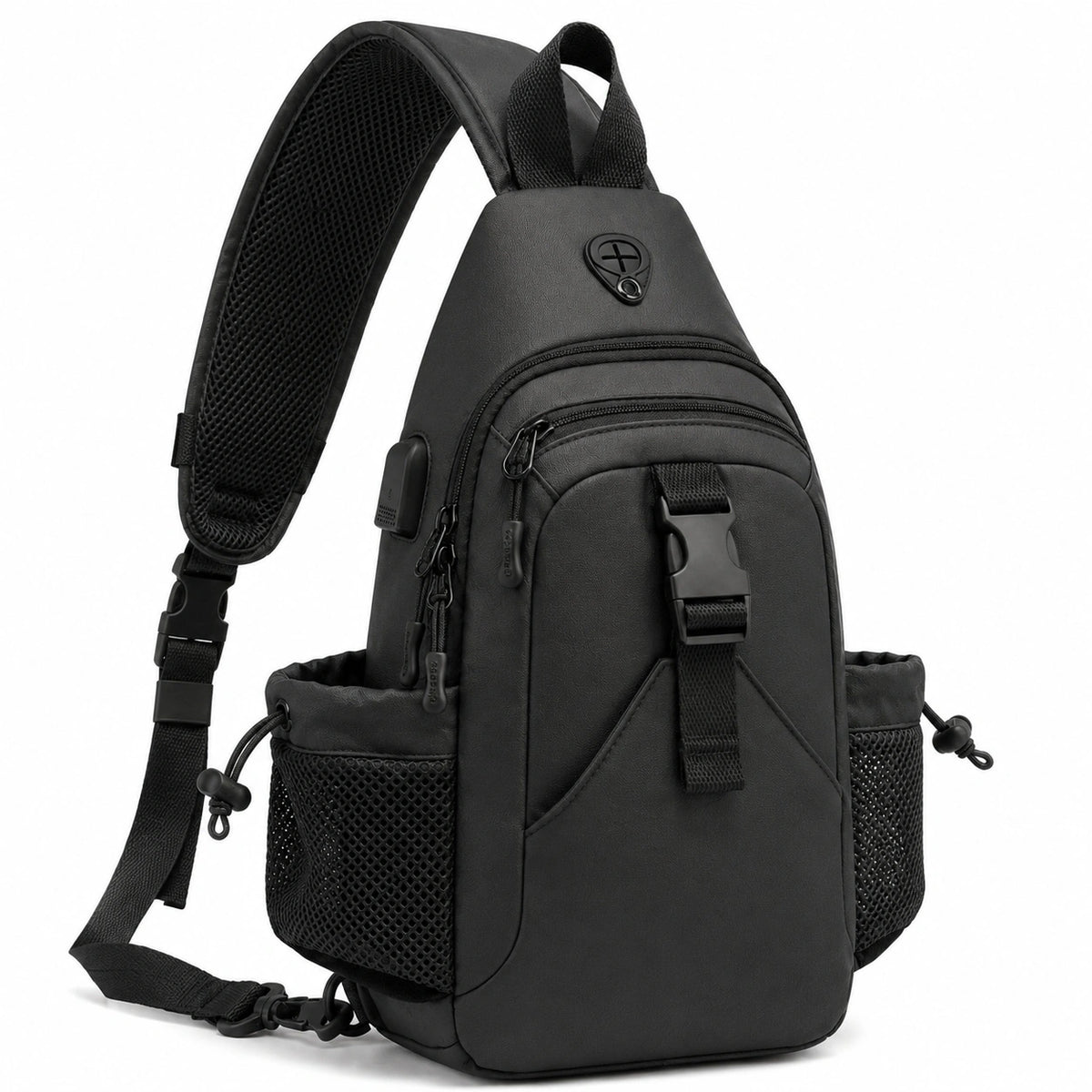 Sac à dos bandoulière 18 x 10 x 32 cm noir en similicuir avec poches zippées