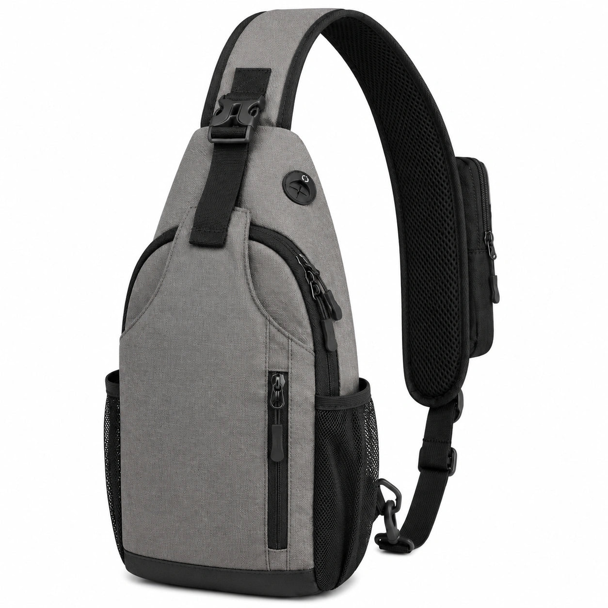 Sac bandoulière 18 x 10 x 32 cm en textile gris pour ville avec poches zippées