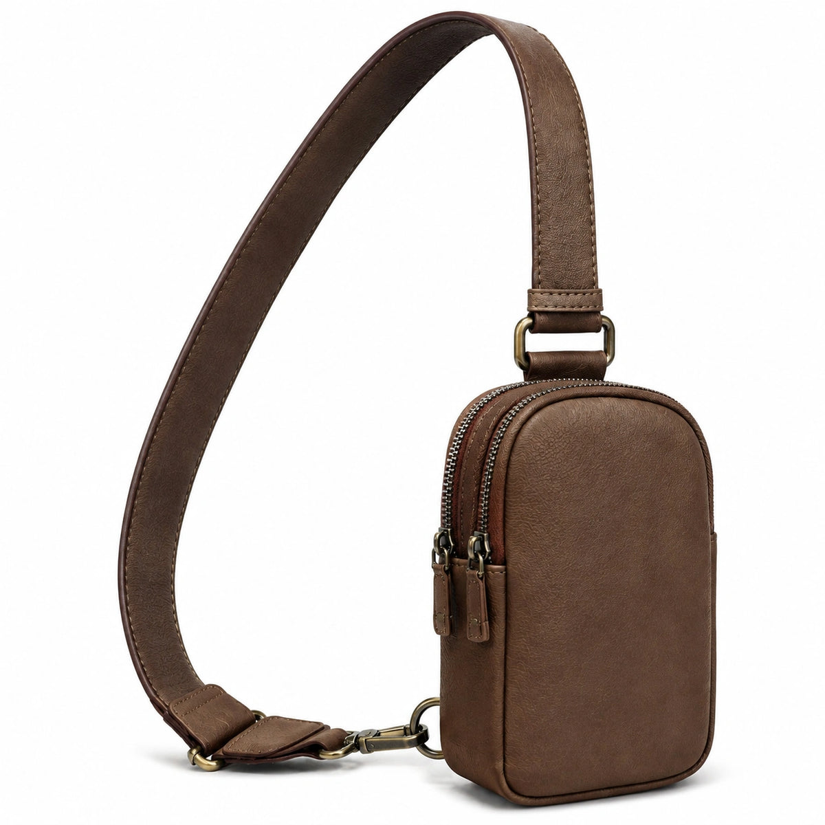 Sac bandoulière compact 18 x 11 x 5 cm en matière synthétique marron style urbain