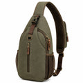 Sac à dos bandoulière 18 x 10 x 32 cm en toile vert kaki avec poches zippées