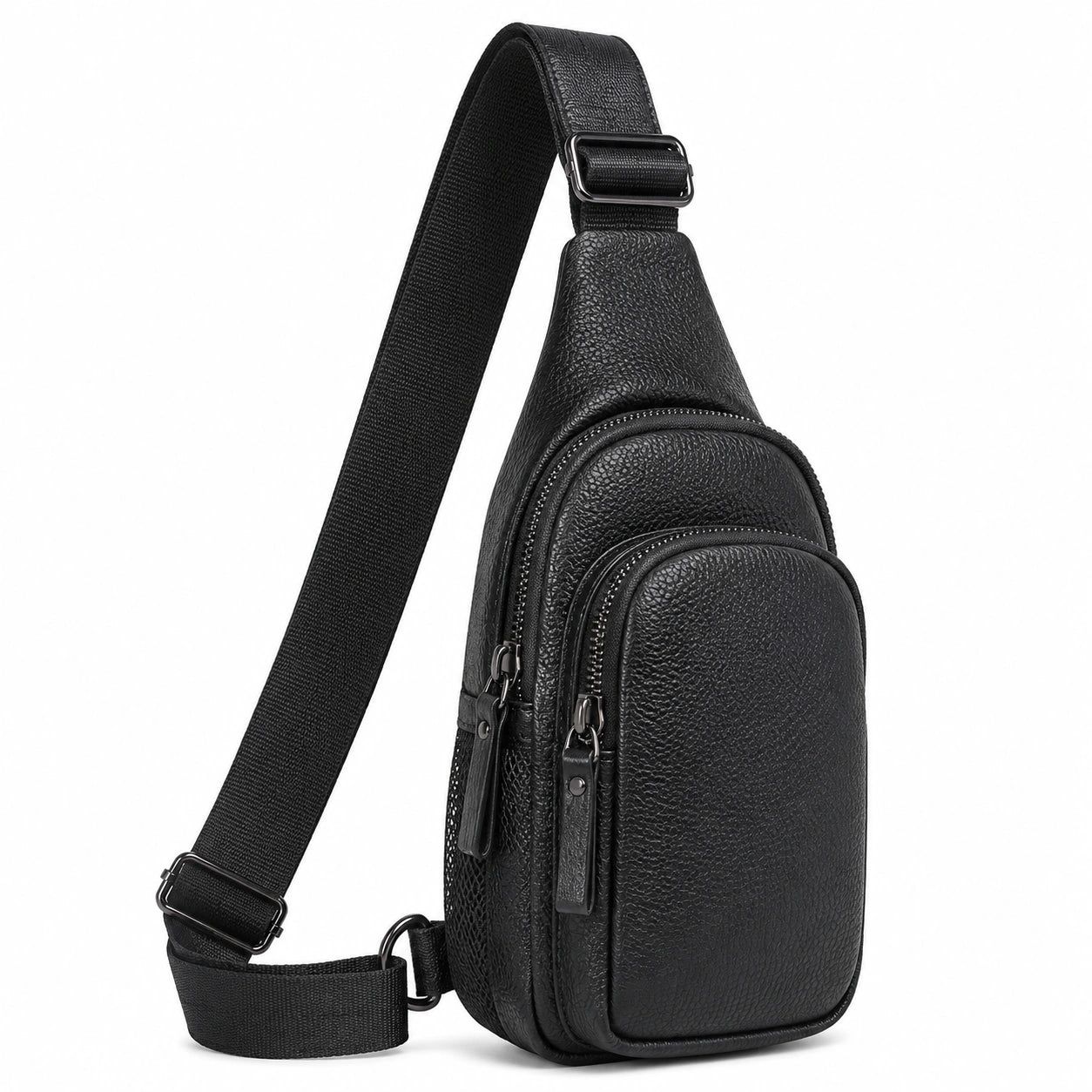 Sac bandoulière 17 x 7 x 30 cm noir en similicuir avec compartiments zippés