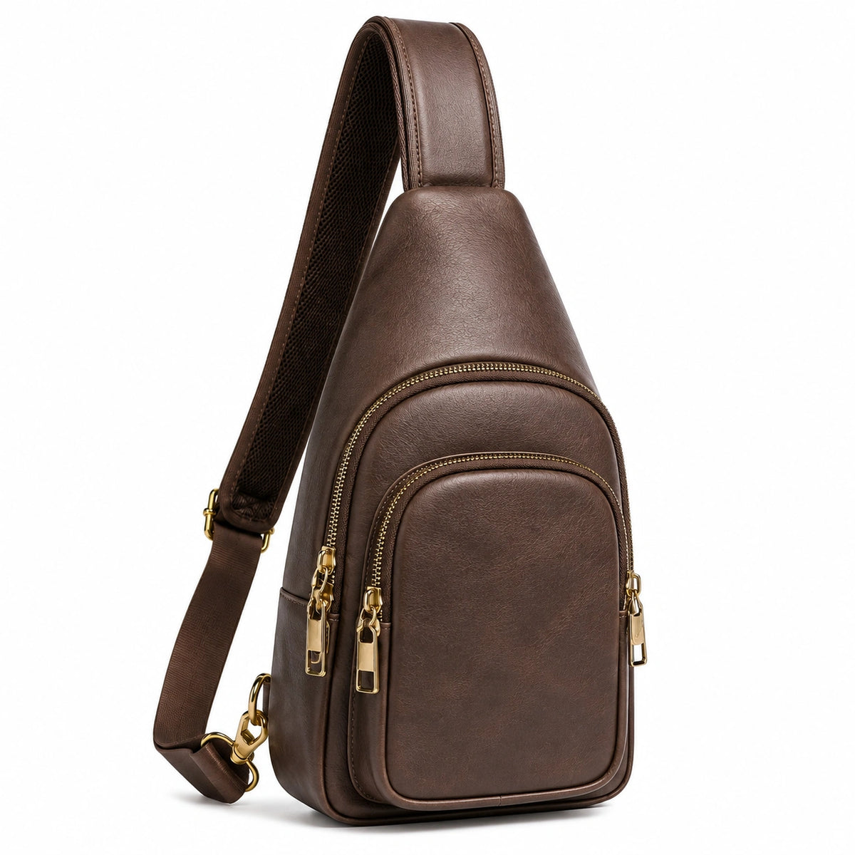 Sac bandoulière 18 x 8 x 34 cm en simili cuir marron à poches zippées