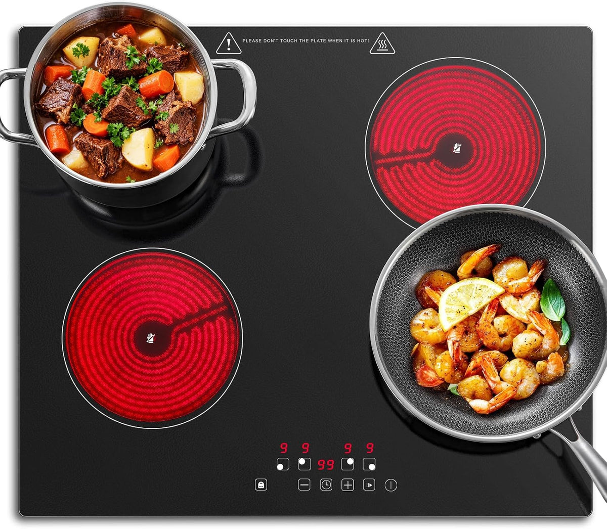 table de cuisson KICHPOWER – 60 cm | 6000 W, Noir/Rouge – Plaque Vitrocéramique 4 Feux | Plaque de Cuisson Encastrable