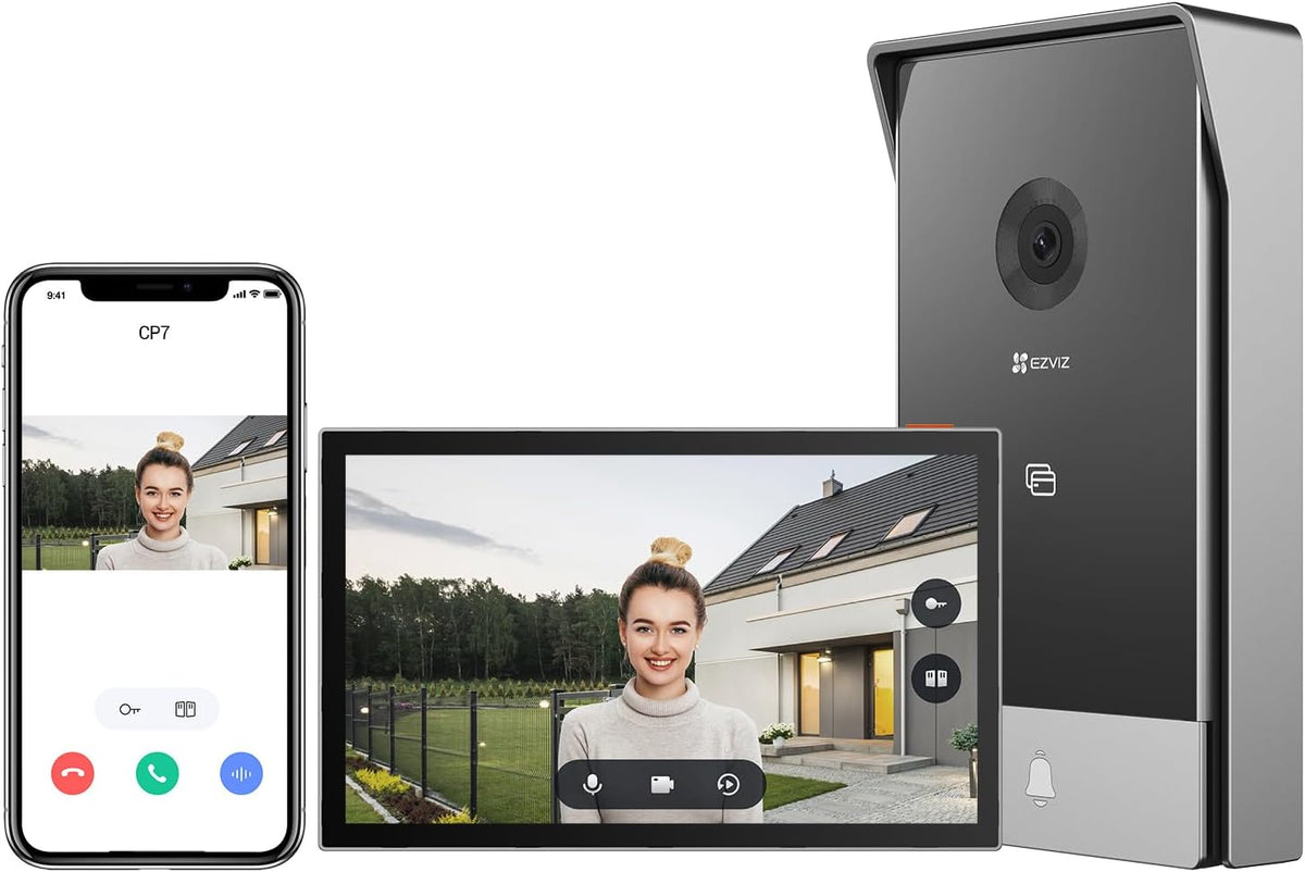 EZVIZ Interphones, 7 Pouces – Noir/Gris | CP7 2K Visiophone Connecté Interphone Vidéo, Moniteur Tactile – Unlock à Distance