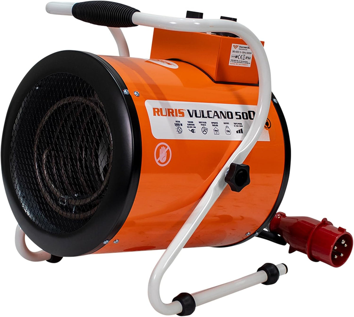 Radiateurs RURIS POWER pour NATURE | 5 kW, 411 m – 400 V | Orange/Noir/Blanc, RURIS Chauffage Soufflant Électrique Industriel VULCANO 500