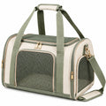 Sac de transport pour animaux 45 x 28 x 30 cm en tissu beige et vert avec panneaux en maille