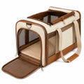 Sac de transport pour animaux 45 x 30 x 30 cm beige et marron en textile avec maille respirante pliable
