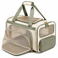 Sac de transport pour animaux 45 x 28 x 30 cm en polyester beige et vert avec panneaux en maille