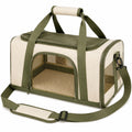 Sac de transport pour animal 45 x 28 x 28 cm en textile beige/vert avec maille respirante