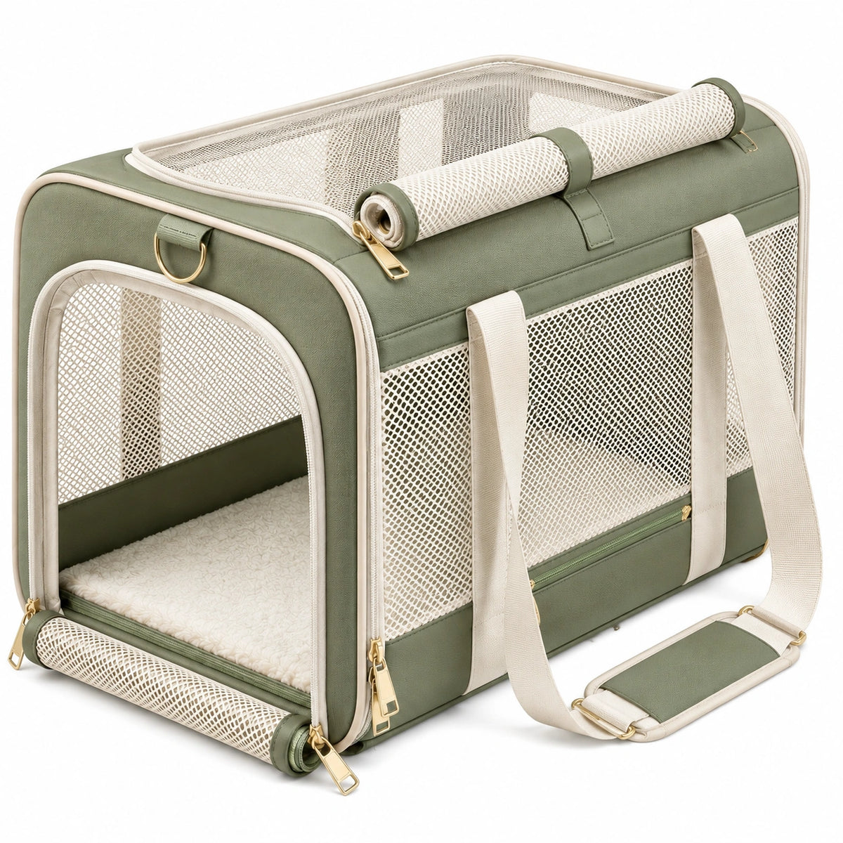 Sac de transport pour animal 50 x 30 x 35 cm en tissu vert pliable et ventilé