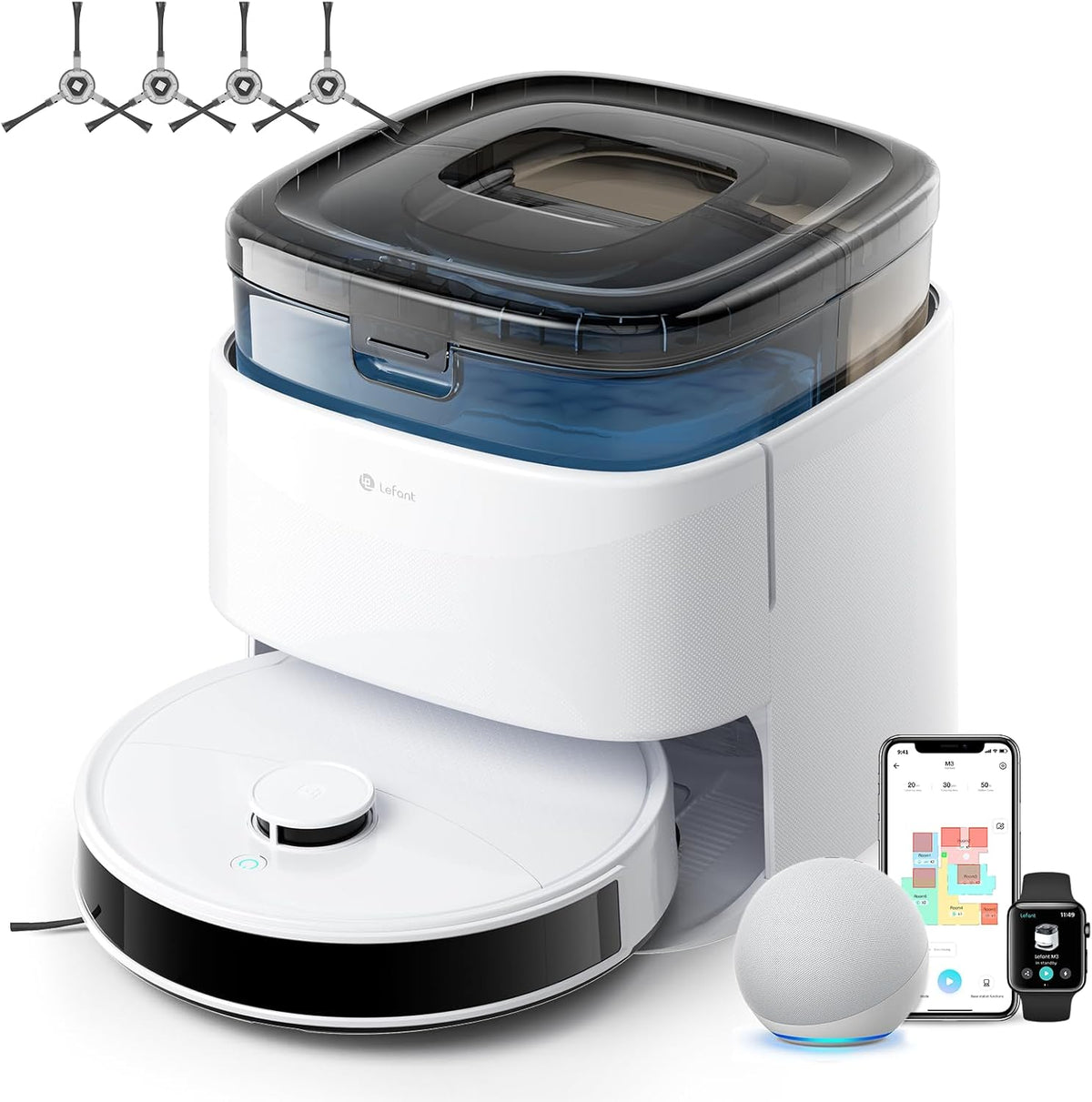 Lefant robot aspirateur, aspirateur robot – 200 TR/Min | Blanc/Noir, M3 Gen1 Laveur 12 000 Pa – Station Multifonctionnelle