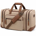 Sac de voyage 55 x 28 x 30 cm en tissu synthétique beige et marron avec bandoulière réglable style week-end