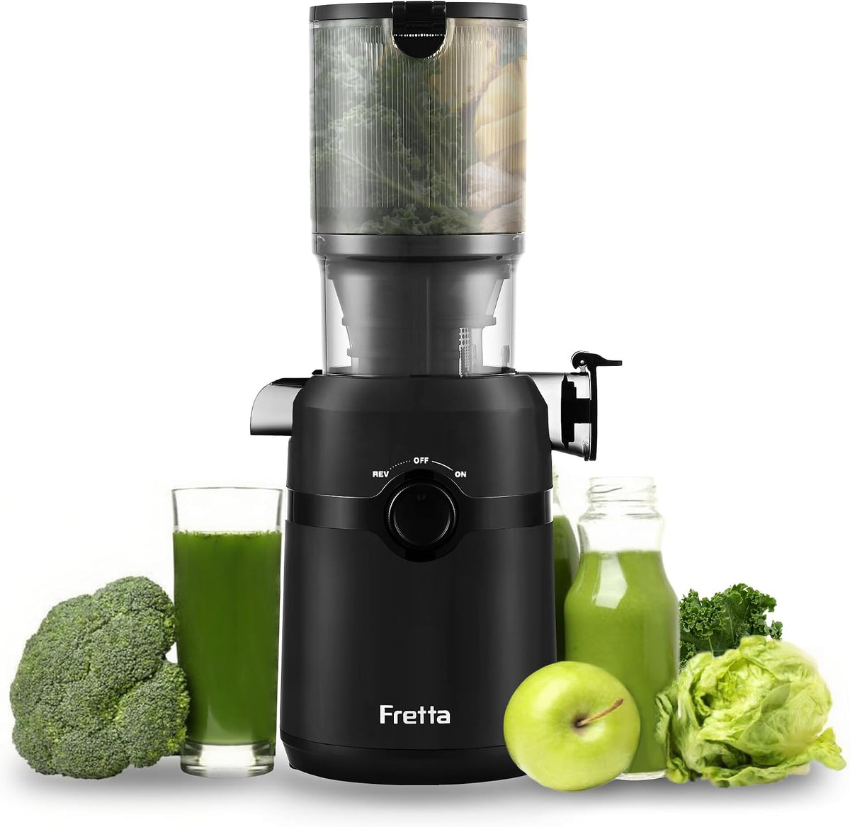 Extracteurs de jus à vis simple Fretta | 108 mm, 1 L – 200 W | Noir, Extracteur de Jus – Extracteur de Jus de Fruits et Légumes Entiers