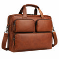 Sacoche ordinateur 42 x 12 x 32 cm en similicuir marron avec bandoulière et poches zippées