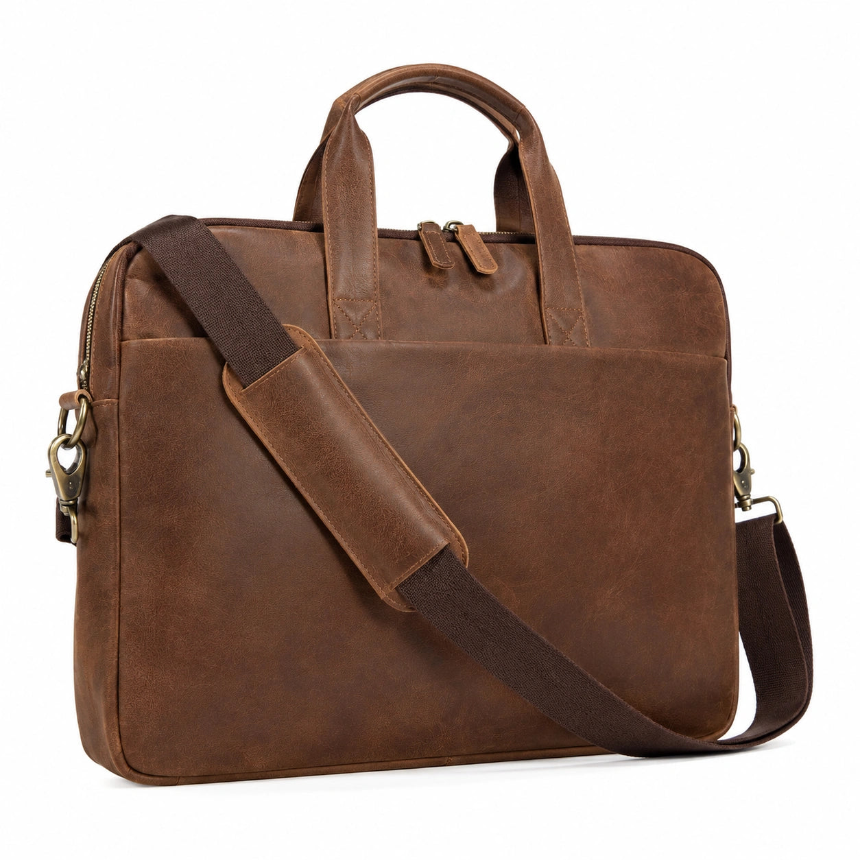 Sacoche pour ordinateur 40 cm en similicuir marron avec bandoulière style vintage