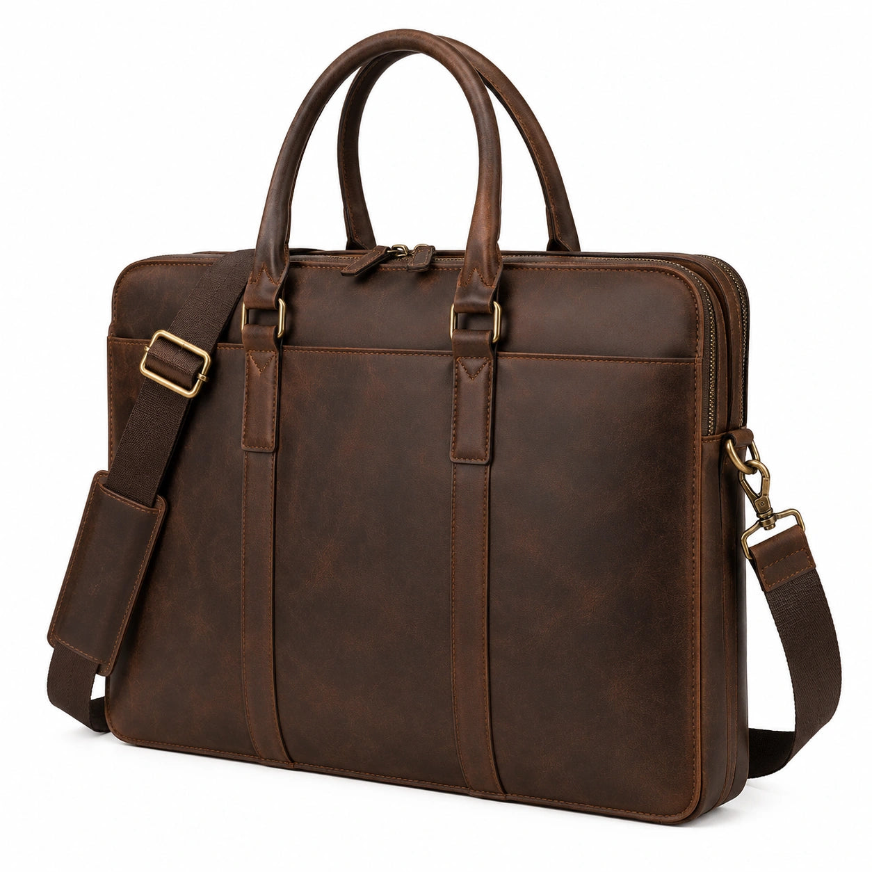 Sac ordinateur 40 x 30 x 8 cm en cuir marron style professionnel avec bandoulière