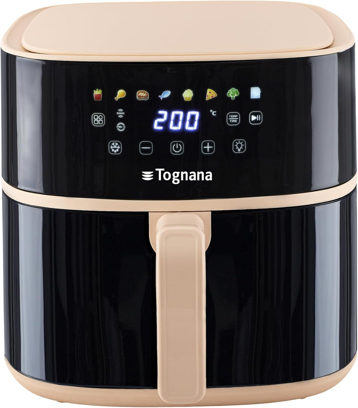 friteuse à air chaud Tognana – air fryer | 8 L, Noir/Champagne – Friteuse à air | Plastique-Acier Inoxydable, Champagne