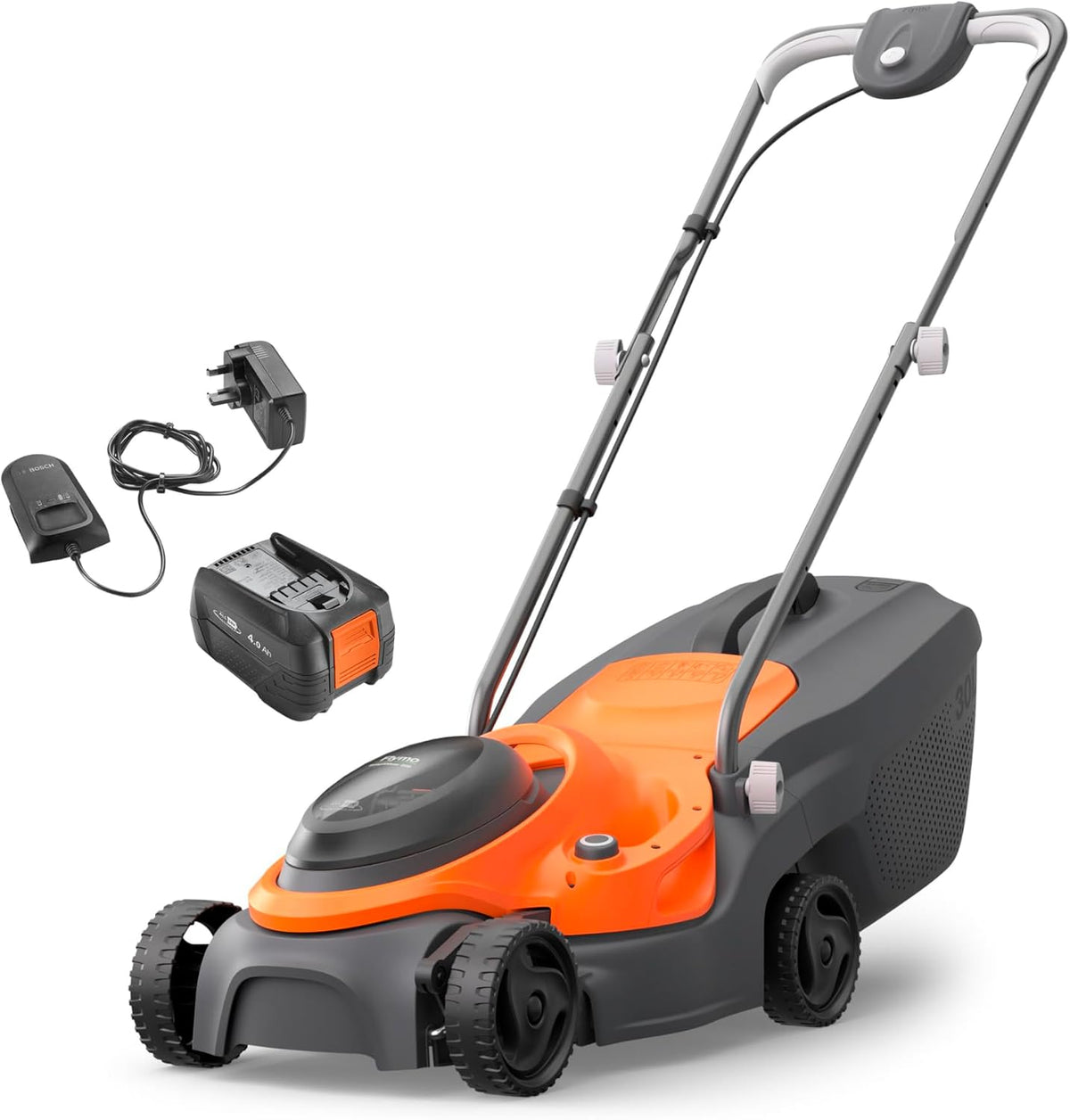 tondeuse à gazon Flymo – 18 V | 32 cm, Orange/Gris/Noir – SimpliMow 320 sans Fil | Légère et Facile à Utiliser avec Une Largeur de Coupe