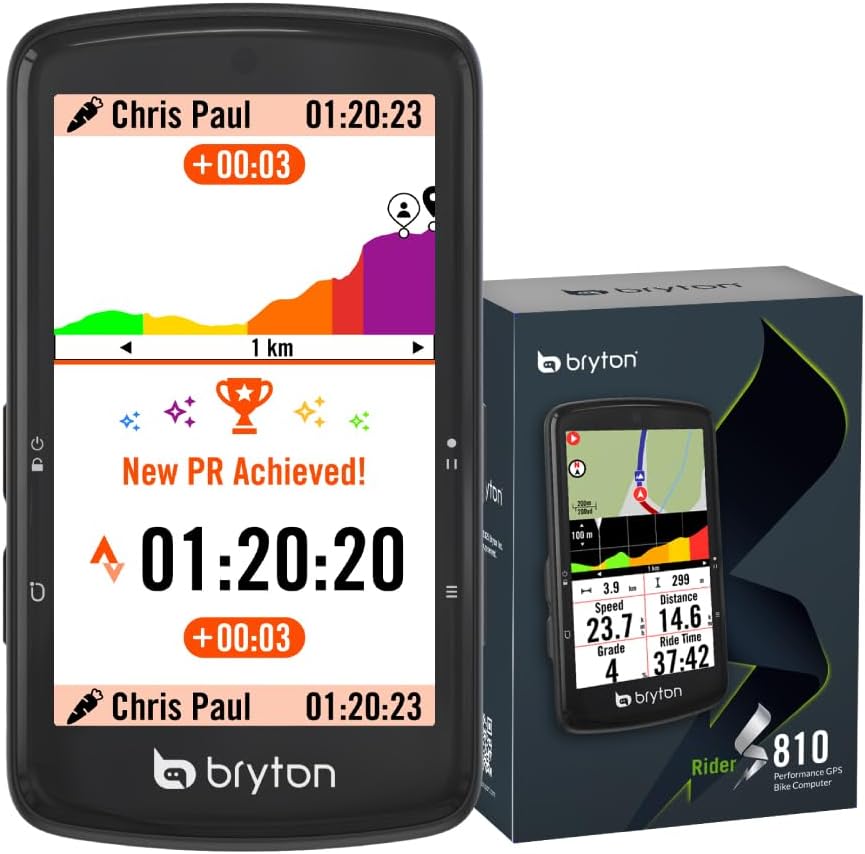 Bryton GPS, Noir – Rider S810 Compteur Vélo avec écran Couleur 3 | 5' en Verre incurvé 2, autonomie 50 h – Carte Europe Hors Ligne