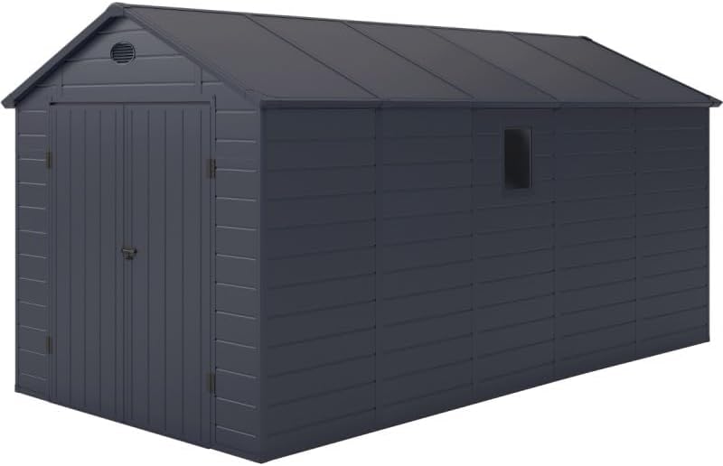 Abris de jardin JOBU | 11 m, 239x184 cm – Anthracite | Jôbu Abri de Jardin en Résine ², Structure Acier Galvanisé