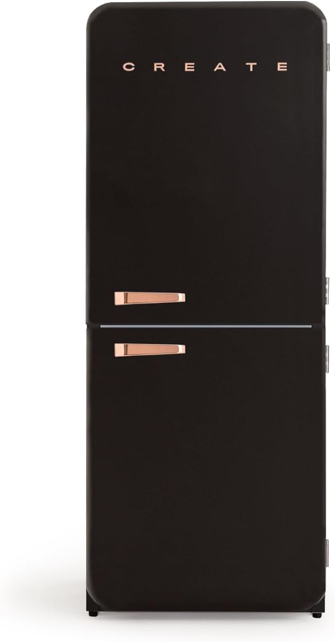 CREATE réfrigérateur, frigo – 401 L | 190 W, 70x65x185 cm – Noir/Or Rose | système No Frost, 3 étagères – 2 tiroirs