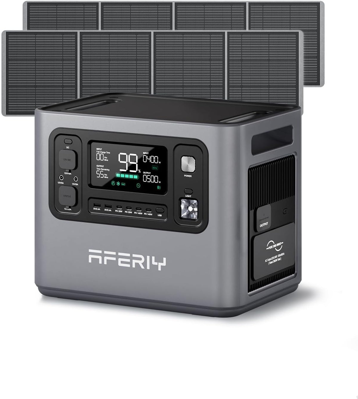 groupe électrogène AFERIY – 2800 W | 2048 Wh, 2x200 – Gris/Noir | P280 Station Electrique Portable, Batterie Nomade Extensible à 10