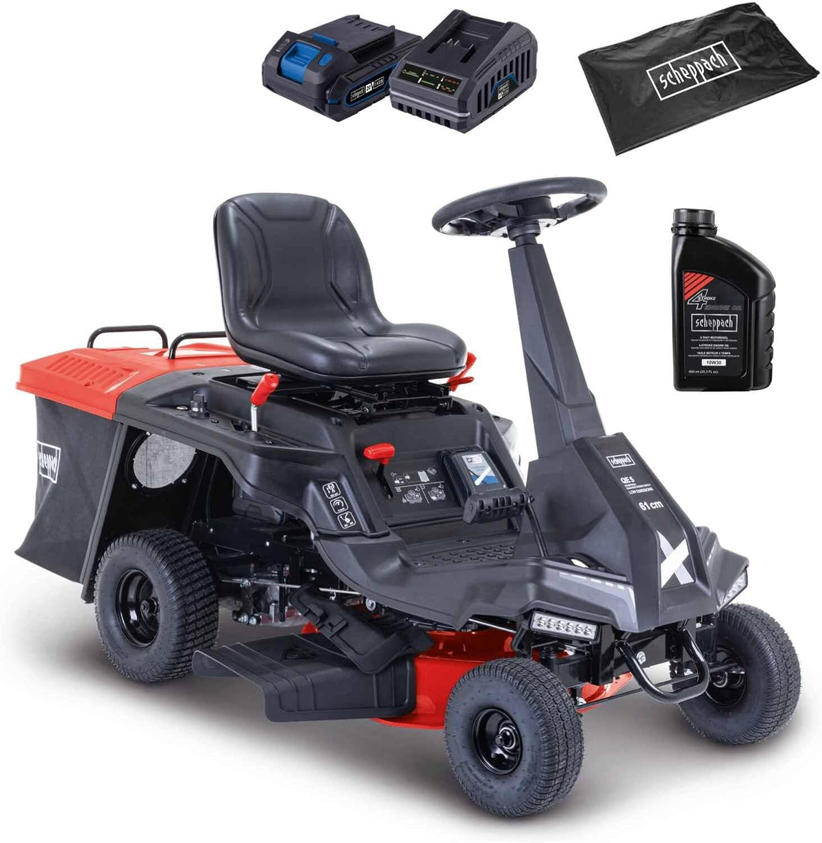 tondeuse à gazon Scheppach – 61 cm | 75 mm, 150 L – Noir/Rouge | Tondeuse autoportée Thermique MR235-61, Démarrage électrique