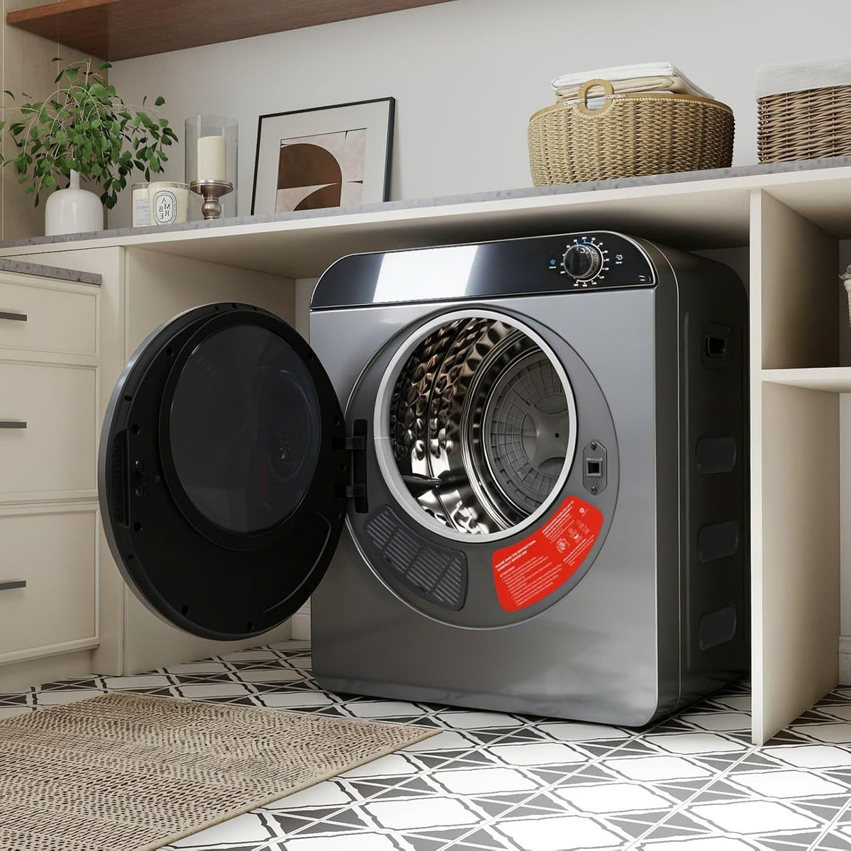 lave-linge PUGSDRLY | machine à laver, 5 kg – Argent/Gris | Sèche-linge performant, PTC céramique et tambour inox